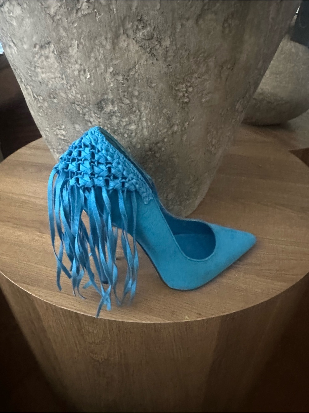 TKEES Bright Turquoise Fringe Suede Pump